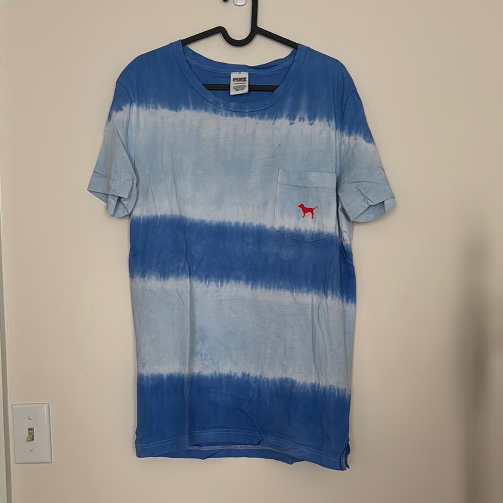 Blue Tie-Dye Short Sleeve Tee with Gradient Design